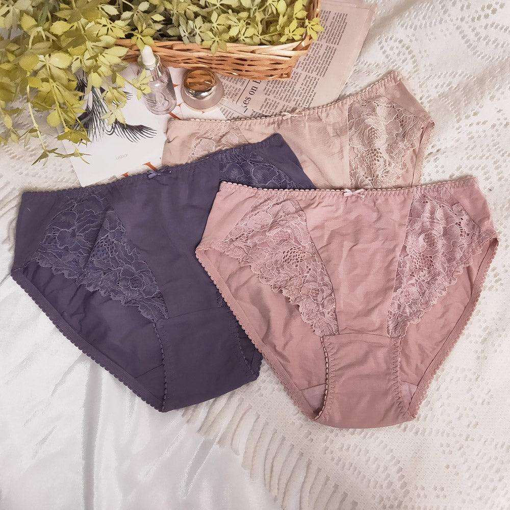 曼黛瑪璉 Mode Marie Panty 【Mode Marie】Hibra 中腰三角綿內褲 (薄霧膚/花妍粉/蒼鷺紫)