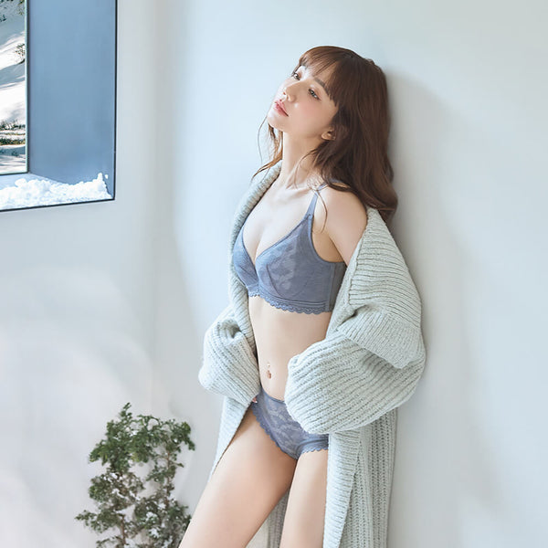 【全面包覆】V極線 集中胸圍 B-E杯 (灰霧藍)