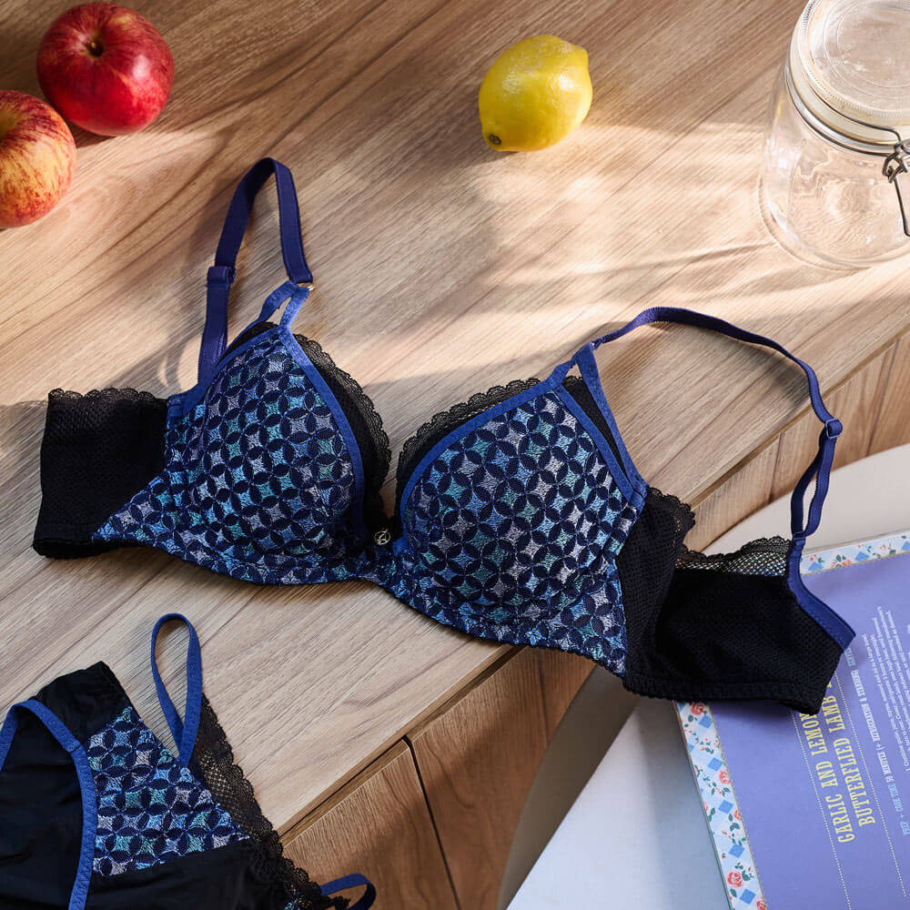 【包覆背肉】啵提胸圍 B-F杯 (黑鍛藍)